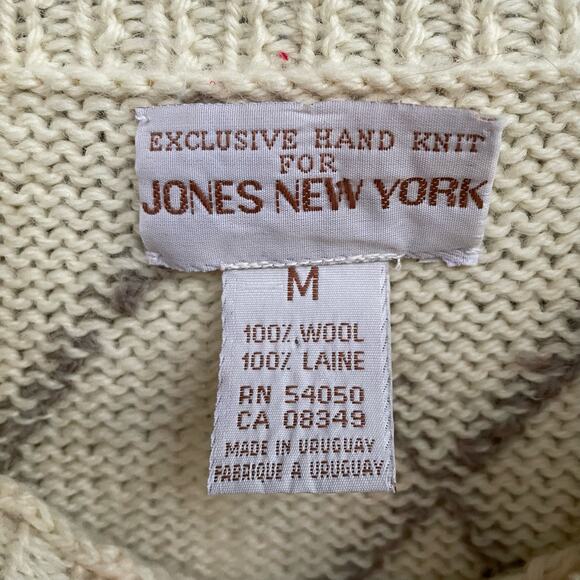 Vintage Jones New York 100% Pure Wool Hand Knit Sweater Floral Medium - Picture 7 of 7